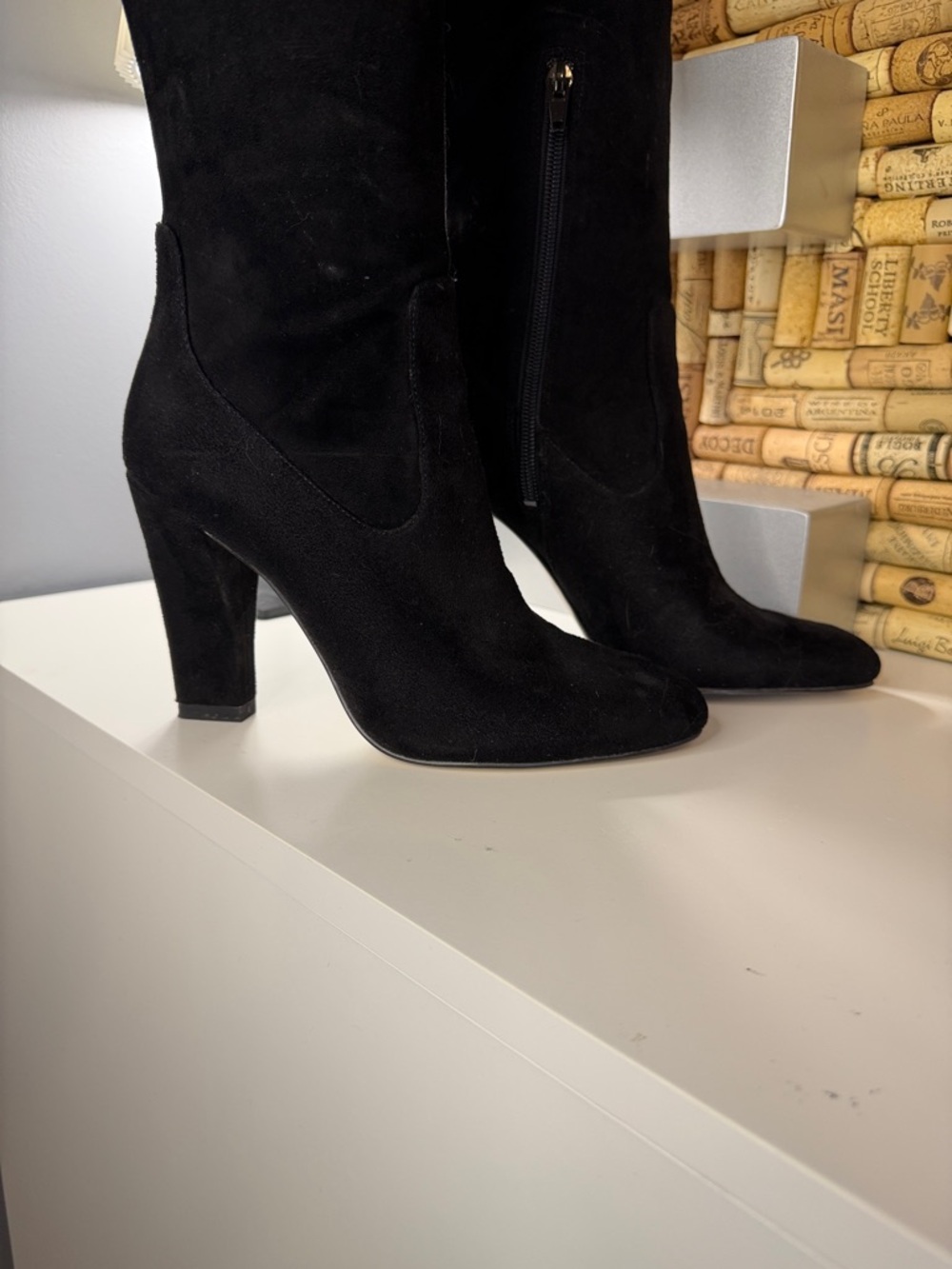Ivanka Trump Black Over-the-Knee Suede Boots with Gold Zipper | Size 6 - Picture 3 of 6